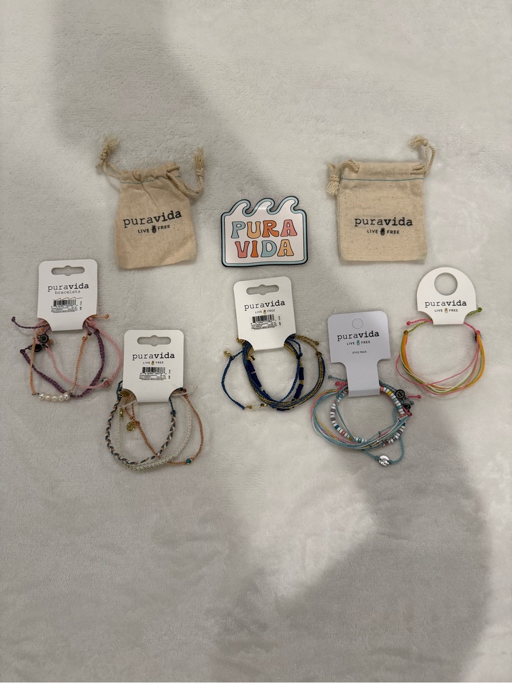 Pura Vida Mixed Cord Bead Bracelet Sets 13 bracelets 1 sticker 2 gift bags